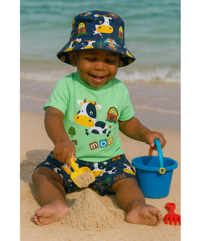 Boys 3-Piece Cow Swim Set – Top, Shorts & Hat