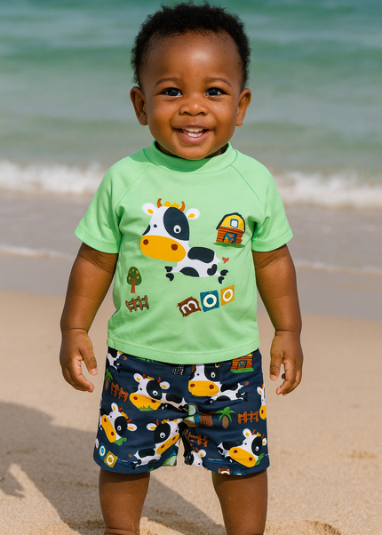 Boys 3-Piece Cow Swim Set – Top, Shorts & Hat