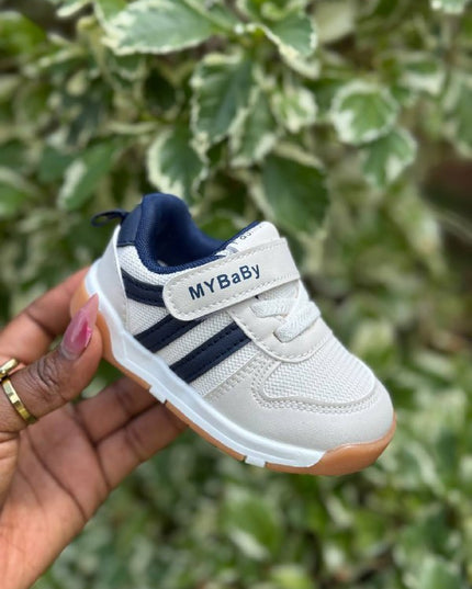 MY2310 - Unisex Baby Pre-Walker Sneakers - Soft Sole First Walking Shoes with Velcro Strap for Infants & Toddlers - Classic Stripe Design