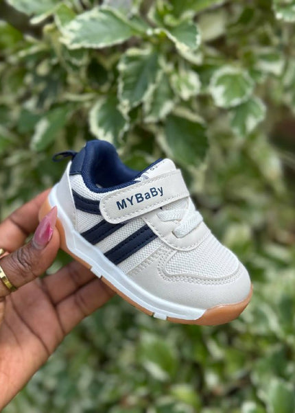MY2310 - Unisex Baby Pre-Walker Sneakers - Soft Sole First Walking Shoes with Velcro Strap for Infants & Toddlers - Classic Stripe Design