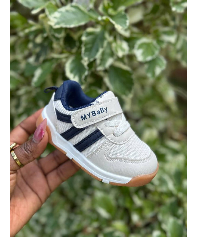 MY2310 - Unisex Baby Pre-Walker Sneakers - Soft Sole First Walking Shoes with Velcro Strap for Infants & Toddlers - Classic Stripe Design