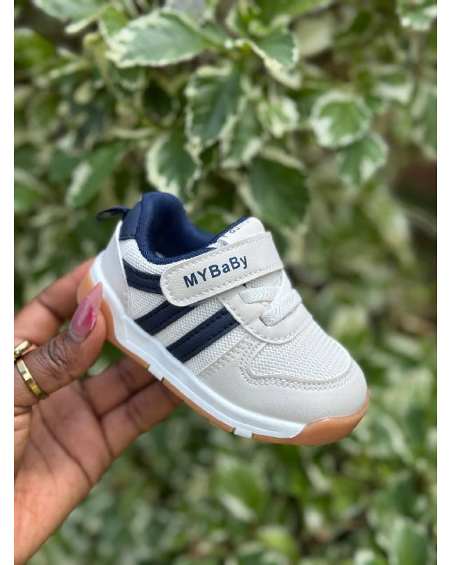 MY2310 - Unisex Baby Pre-Walker Sneakers - Soft Sole First Walking Shoes with Velcro Strap for Infants & Toddlers - Classic Stripe Design