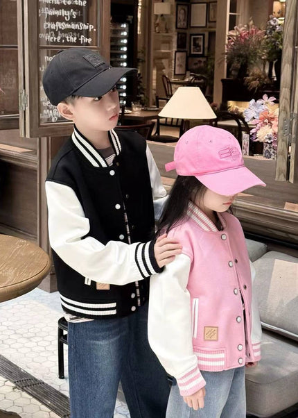 Girls Pink Bomber Jacket - Premium Varsity Style with Leather Sleeves