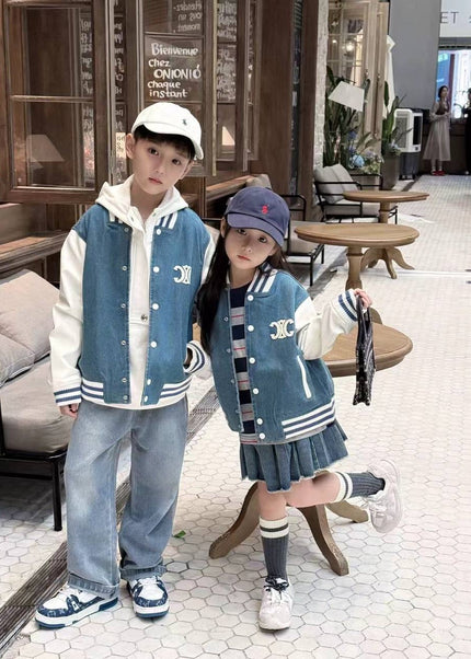 Girls Pink Bomber Jacket - Premium Varsity Style with Leather Sleeves