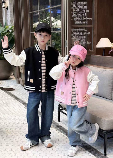 Girls Pink Bomber Jacket - Premium Varsity Style with Leather Sleeves