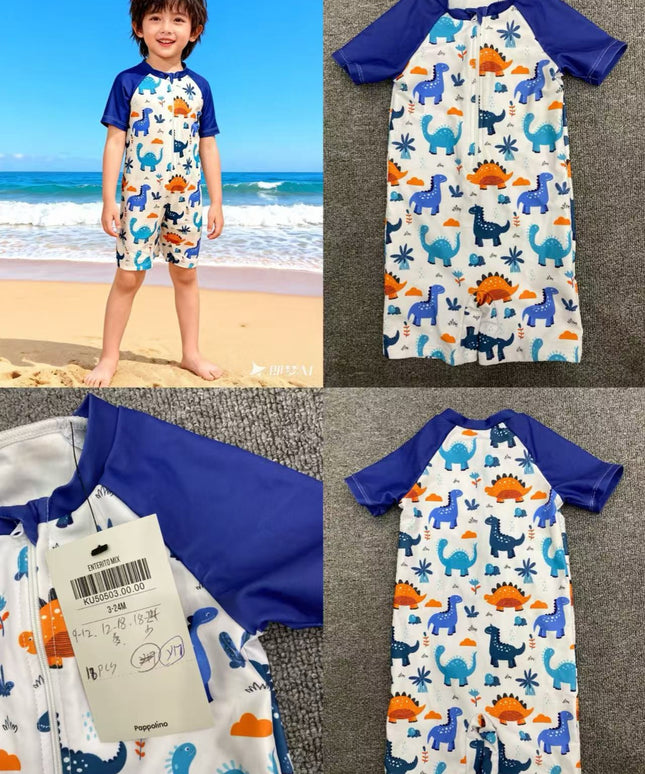 Boys Dinosaur Short-Sleeve UV Swimsuit – Blue