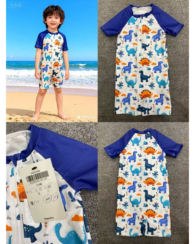 Boys Dinosaur Short-Sleeve UV Swimsuit – Blue