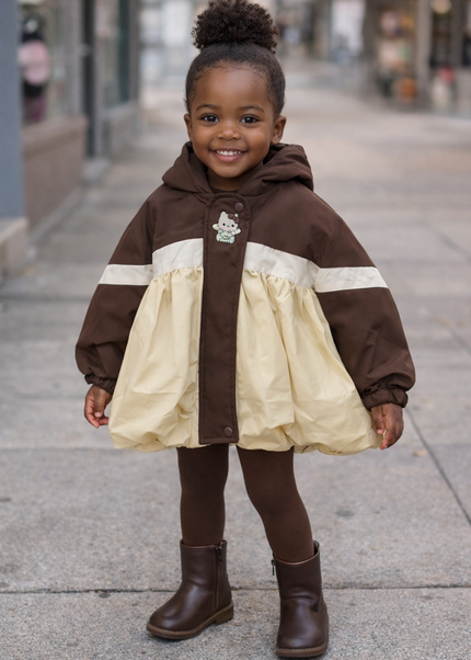 Girls Colorblock Hooded Puffer Jacket