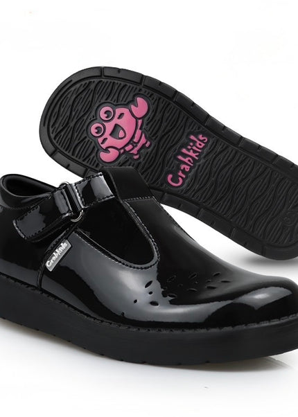 Crabkids Girls Patent Leather T-Bar School Shoes – Buckle Strap - P618439