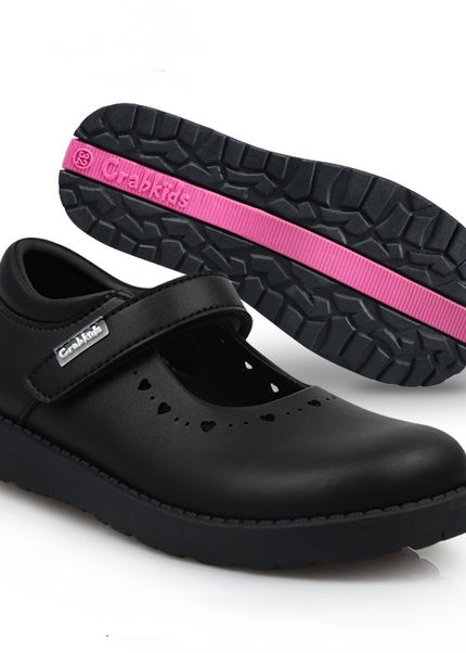 Crabkids Girls Matte Leather School Shoes – Mary Jane Velcro Strap - 617861