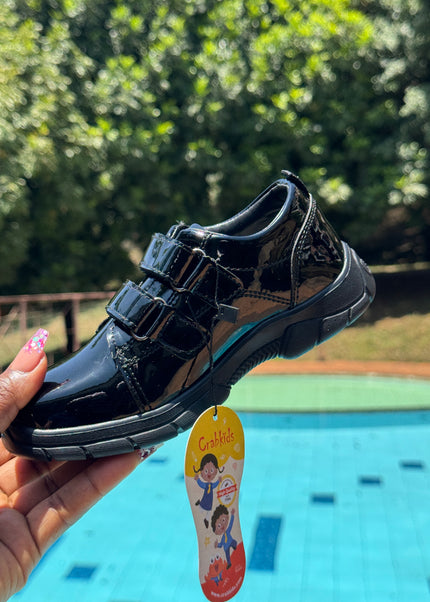 Crabkids Boys Patent Leather School Shoes – Double Velcro Strap - P809177C
