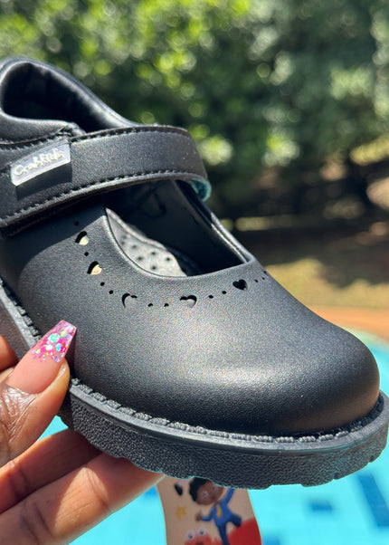 Crabkids Girls Matte Leather School Shoes – Mary Jane Velcro Strap - 617861