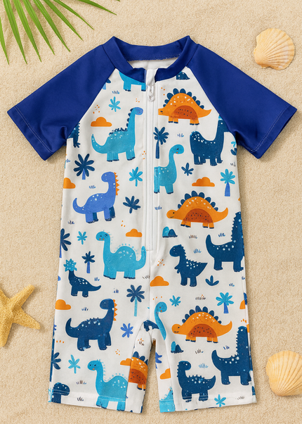 Boys Dinosaur Short-Sleeve UV Swimsuit – Blue