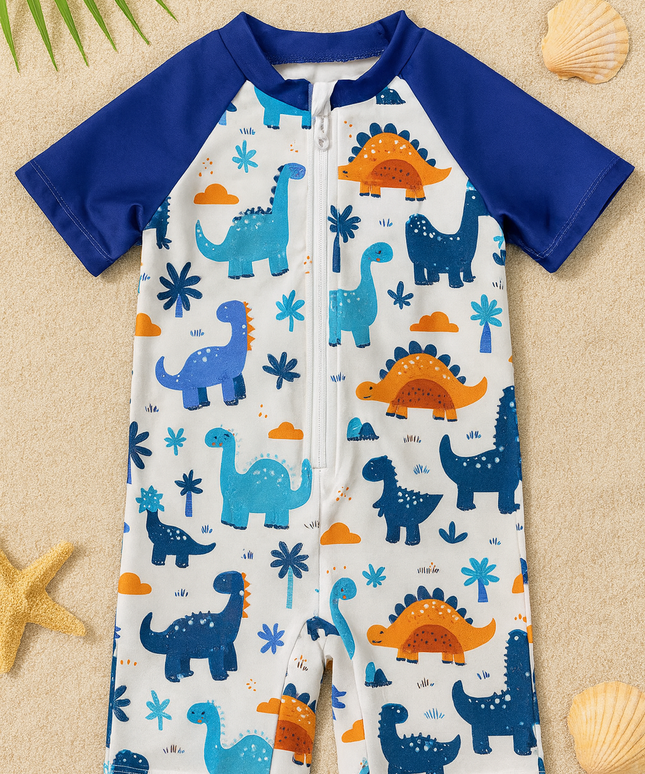 Boys Dinosaur Short-Sleeve UV Swimsuit – Blue