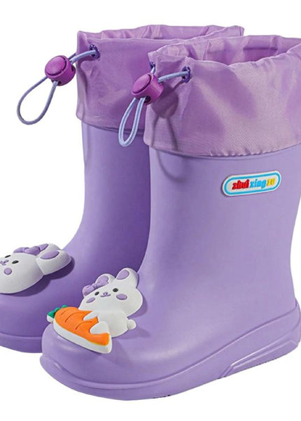Quality Kids Rainboots with Drawstring & Inner Soles - Waterproof Rain Boots