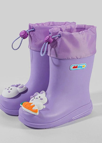 Quality Kids Rainboots with Drawstring & Inner Soles - Waterproof Rain Boots