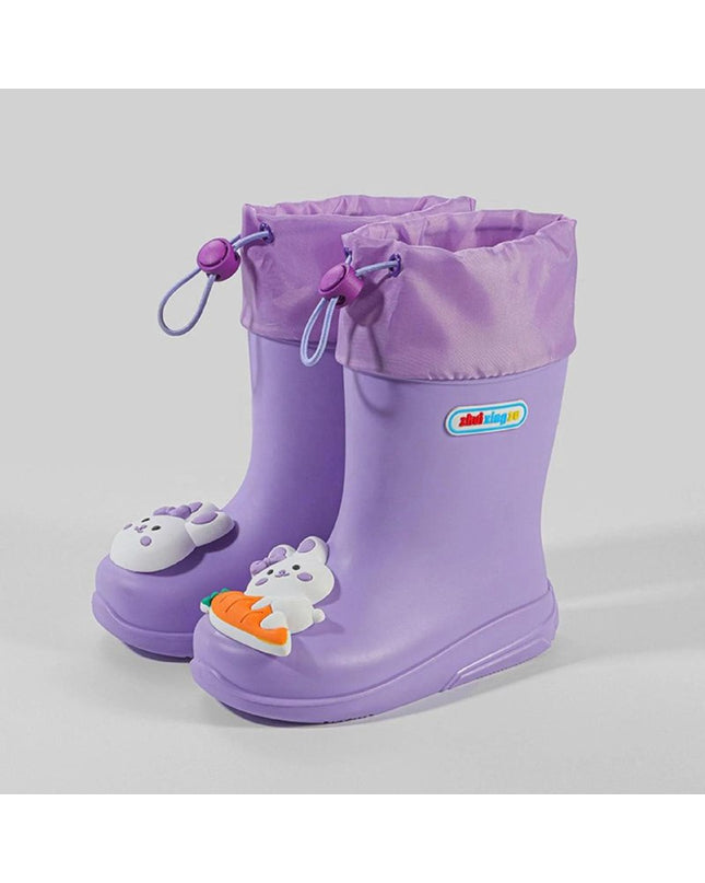 Quality Kids Rainboots with Drawstring & Inner Soles - Waterproof Rain Boots