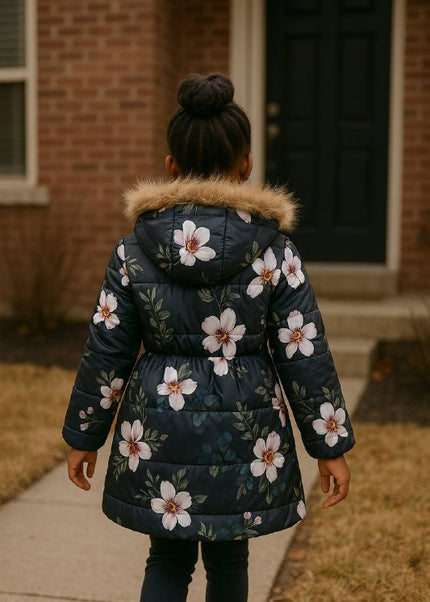 ❄️ Luxe Floral Hooded Jacket – Sunday Best Edition