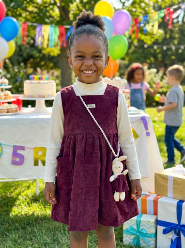Girls 3-Piece Velvet Dress Set with Long Sleeve Top & Toy Bag