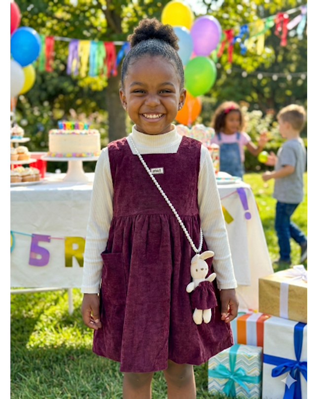 Girls 3-Piece Velvet Dress Set with Long Sleeve Top & Toy Bag