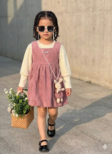 Girls 3-Piece Velvet Dress Set with Long Sleeve Top & Toy Bag