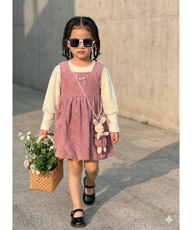 Girls 3-Piece Velvet Dress Set with Long Sleeve Top & Toy Bag