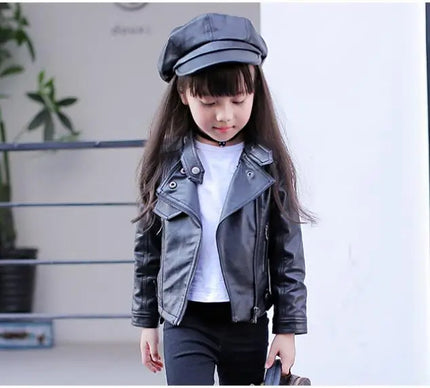 Kids Classic Leather Biker Jacket - Black