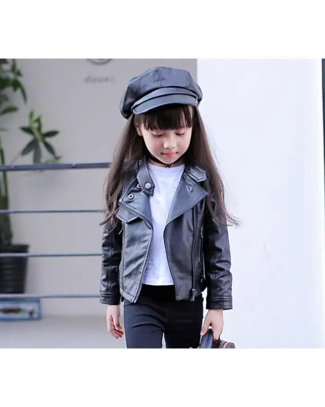 Kids Classic Leather Biker Jacket - Black