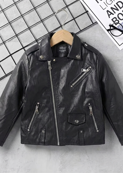 Kids Classic Leather Biker Jacket - Black