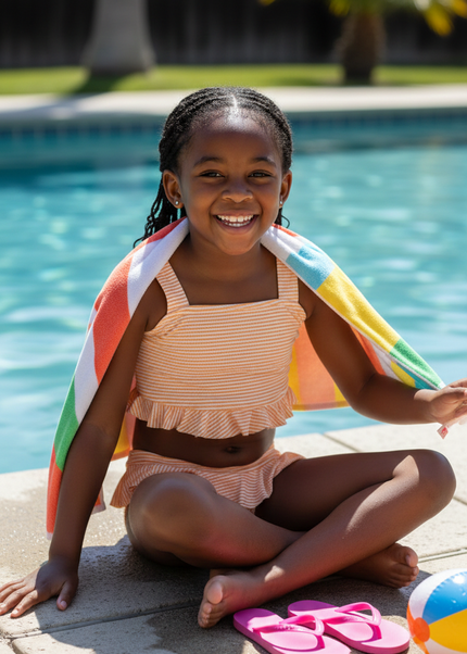 Girls Striped Ruffle Swimsuit - 2 Piece Swimming Costume