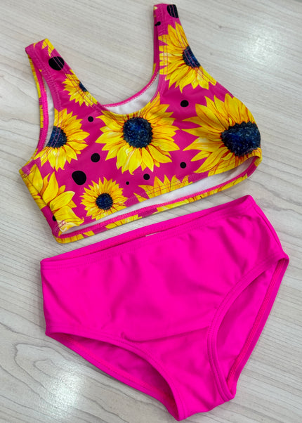 Girls Sunflower Bikini Set with Cover-Up - 3-Piece and 2 Piece Swim Set