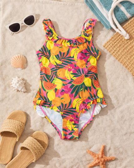 Girls Tropical Fruit Swimming Costume - One Piece Swimsuit