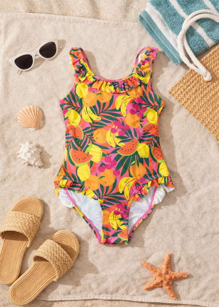 Girls Tropical Fruit Swimming Costume - One Piece Swimsuit