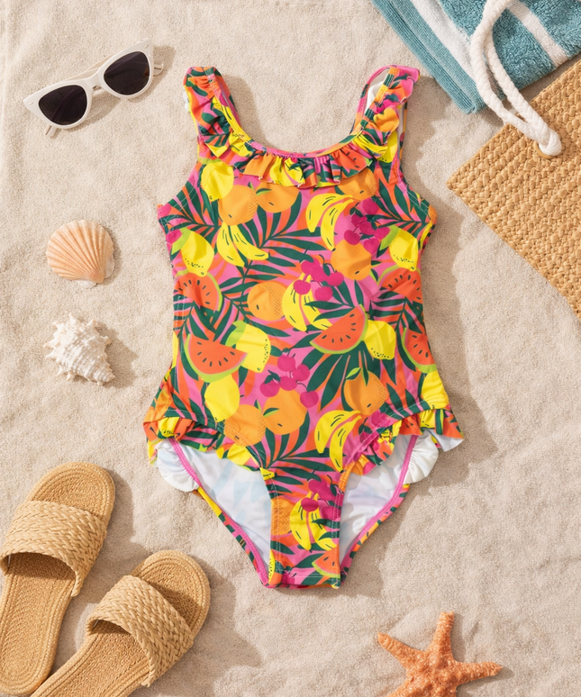 Girls Tropical Fruit Swimming Costume - One Piece Swimsuit