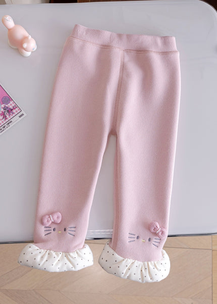 Girls Ribbed Tights with Ruffle Trim and Inner Warmer