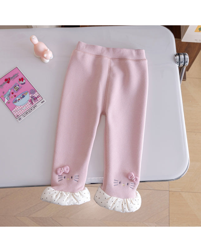 Girls Ribbed Tights with Ruffle Trim and Inner Warmer