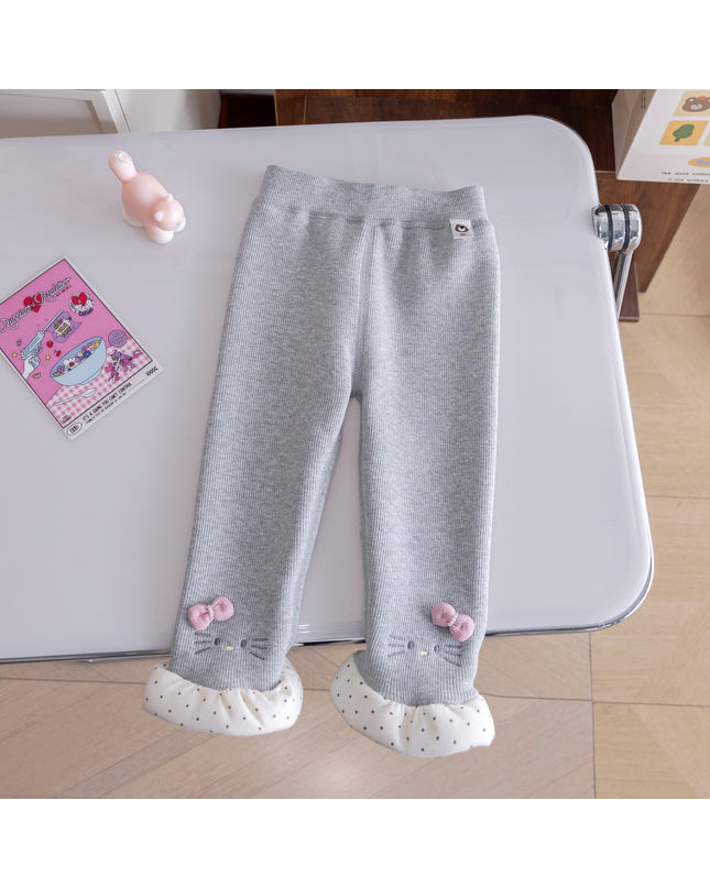 Girls Ribbed Tights with Ruffle Trim and Inner Warmer