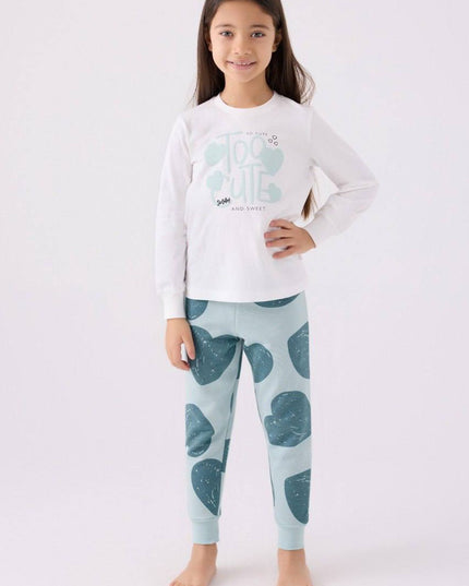 Light Blue Polka & White Cotton Pajamas for girls