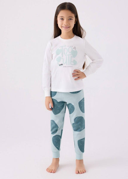 Light Blue Polka & White Cotton Pajamas for girls