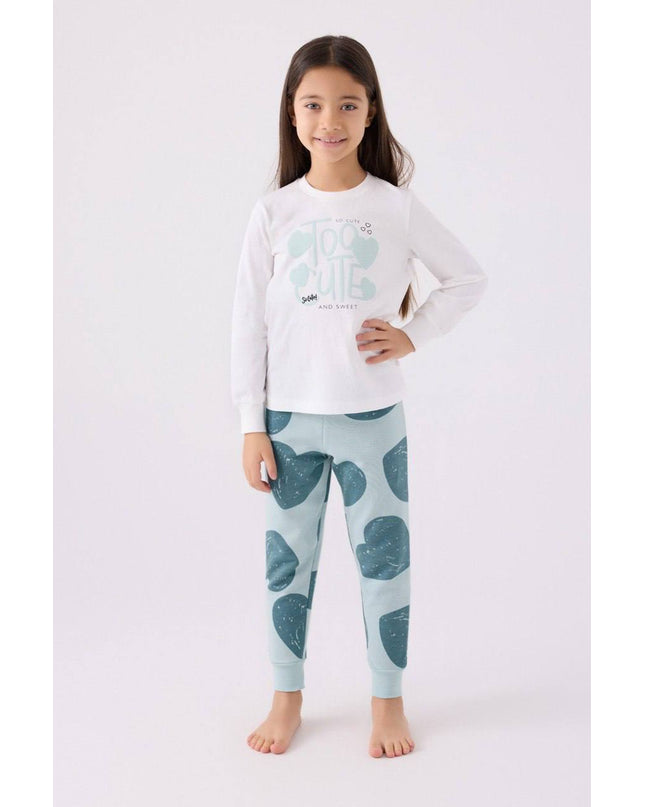 Light Blue Polka & White Cotton Pajamas for girls