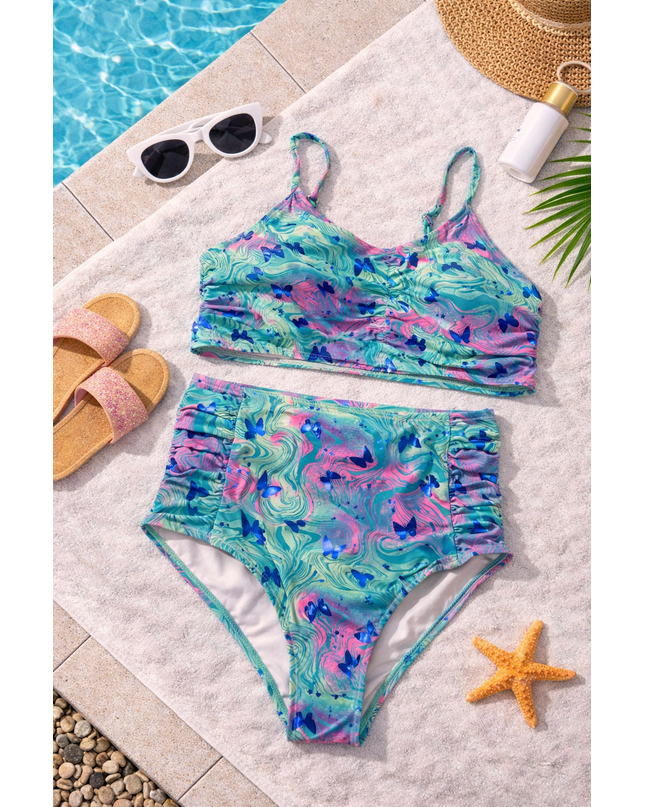 Girls' Tropical Floral Ruffle Swimming Costume - 2 piece