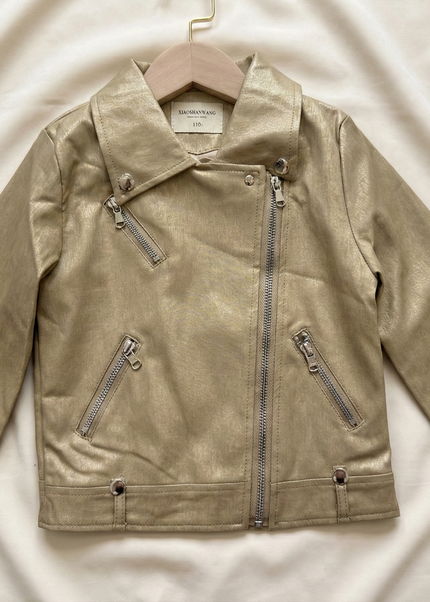 Kids Metallic Gold Jacket - Shimmer Faux Leather Bomber