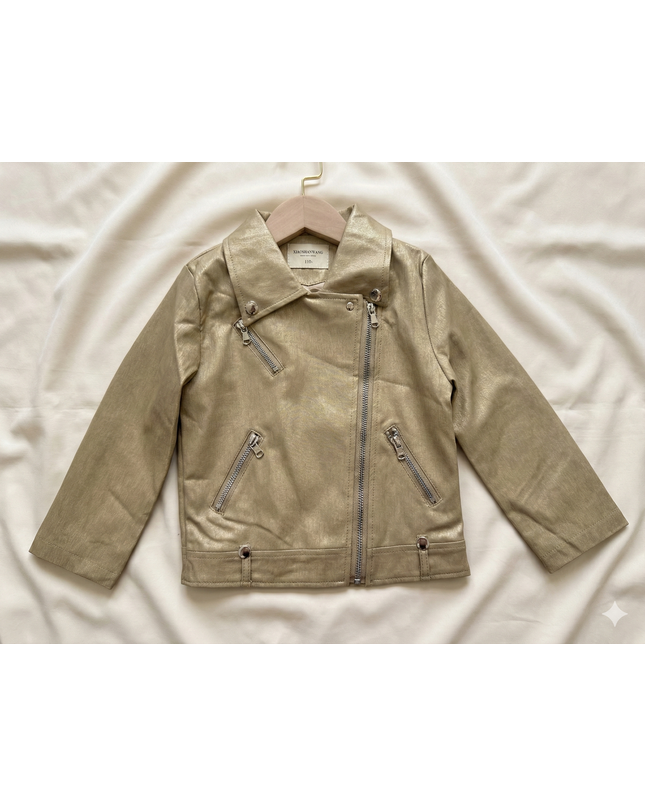 Kids Metallic Gold Jacket - Shimmer Faux Leather Bomber