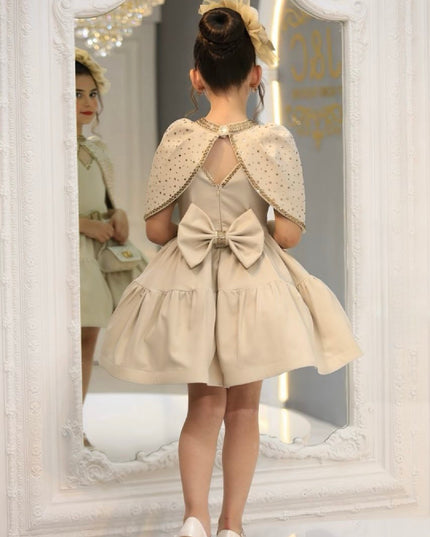 Luxury Cotton Princess Dress – Hand-Beaded Gown with Cape, Purse & Fascinator