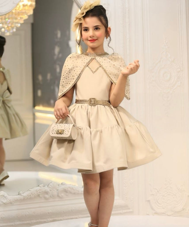 Luxury Cotton Princess Dress – Hand-Beaded Gown with Cape, Purse & Fascinator
