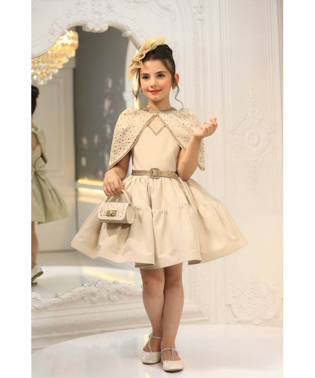 Luxury Cotton Princess Dress – Hand-Beaded Gown with Cape, Purse & Fascinator