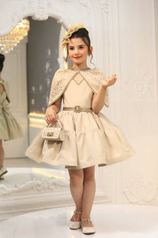 Luxury Cotton Princess Dress – Hand-Beaded Gown with Cape, Purse & Fascinator