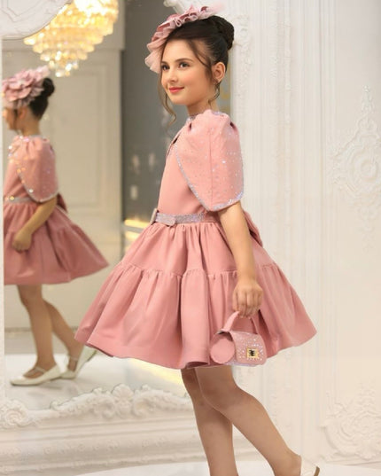 Luxury Cotton Princess Dress – Hand-Beaded Gown with Cape, Purse & Fascinator