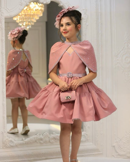 Luxury Cotton Princess Dress – Hand-Beaded Gown with Cape, Purse & Fascinator