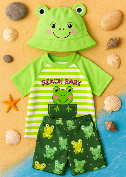 Beach Baby vibes - 3 Piece Set, Swimming Costume with a Sun Hat